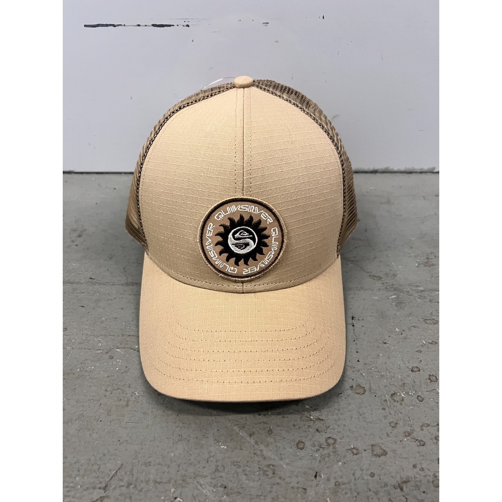Quiksilver Trucker Hat Beige Brown Embroidered Patch Logo Adjustable Cap NWT‎